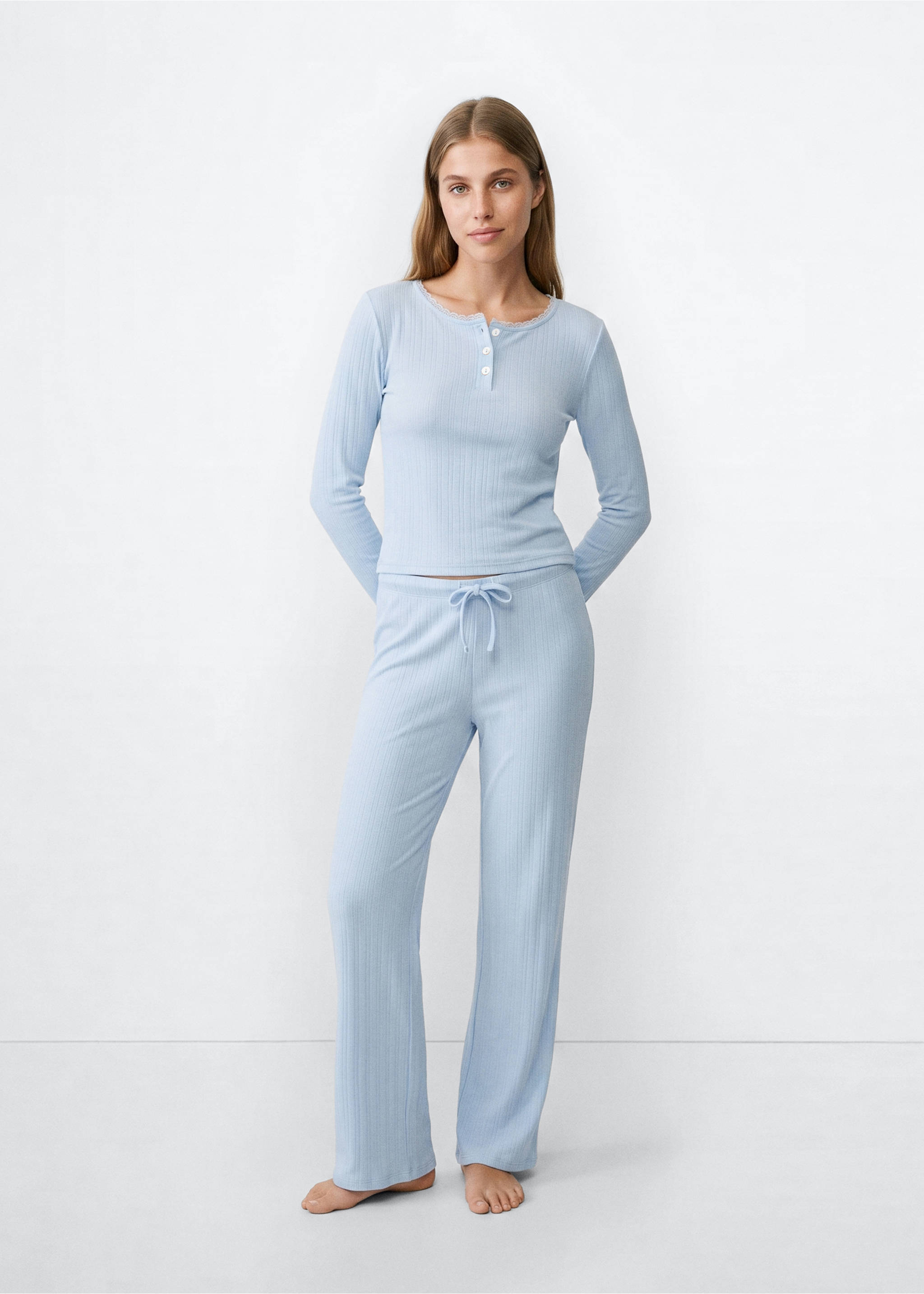 Complete cotton pyjamas with piping - General plane, Aqua Green. Ref: 37035167-00.