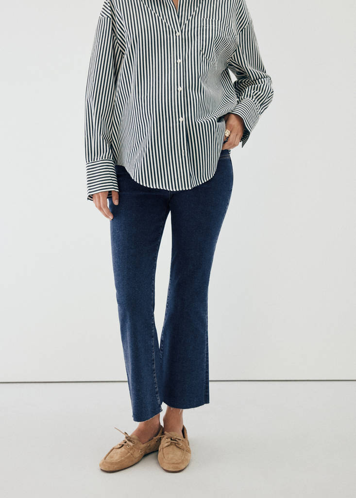 Maternity flared cropped jeans — Dark Blue
