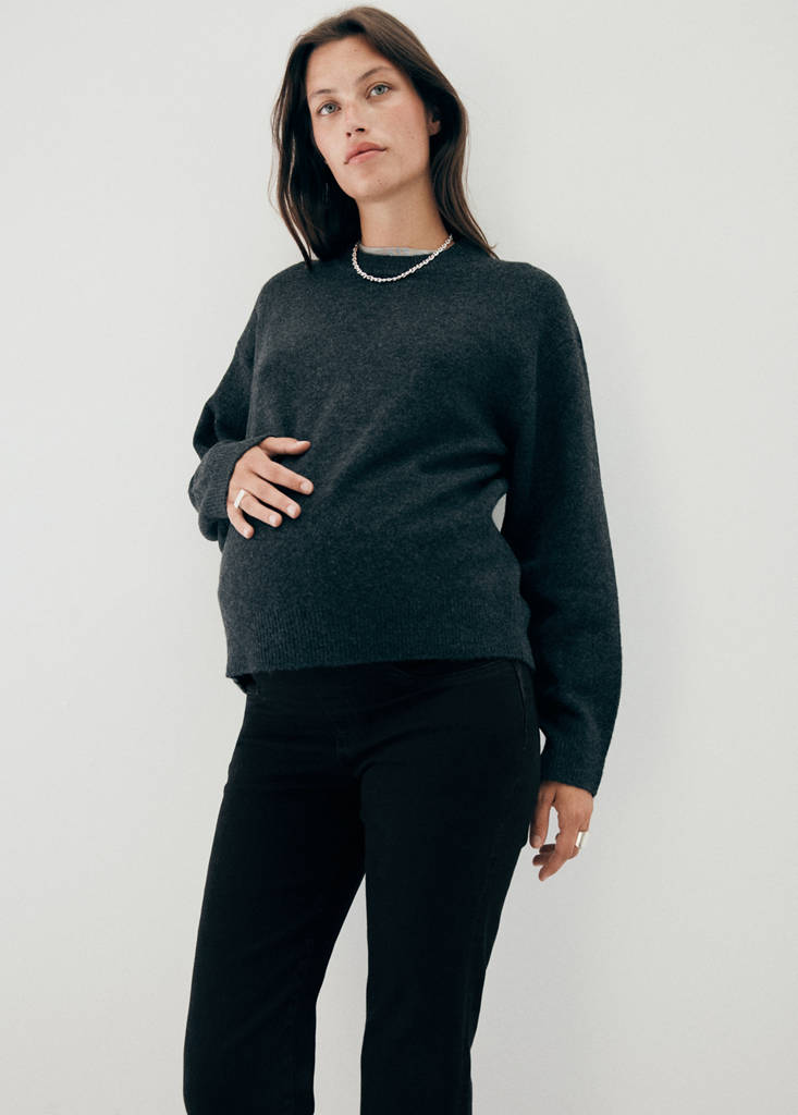 Maternity flared cropped jeans — Black denim