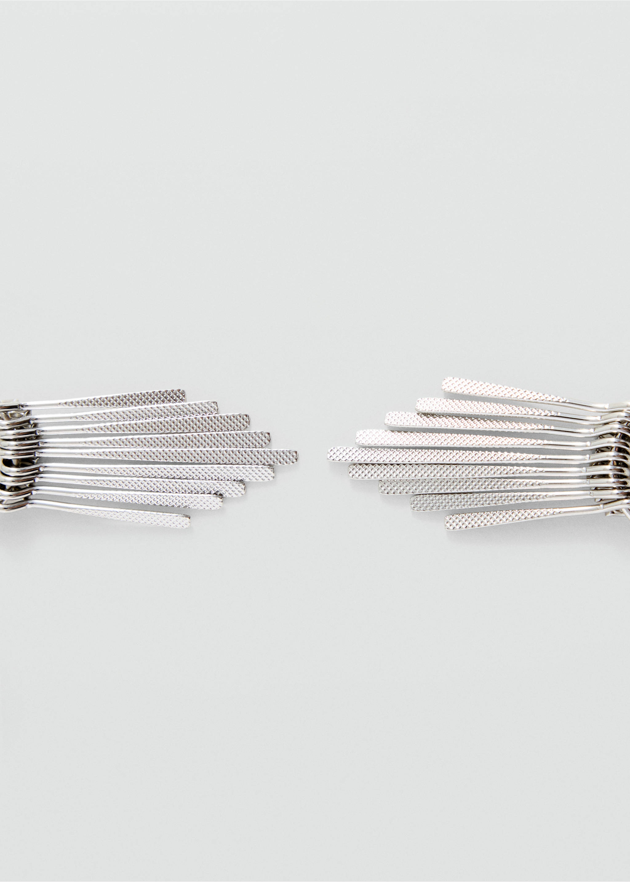 Silver-toned metallic earrings featuring fan-like clusters of textured thin rods., Silver. Ref: 37035180-00.
