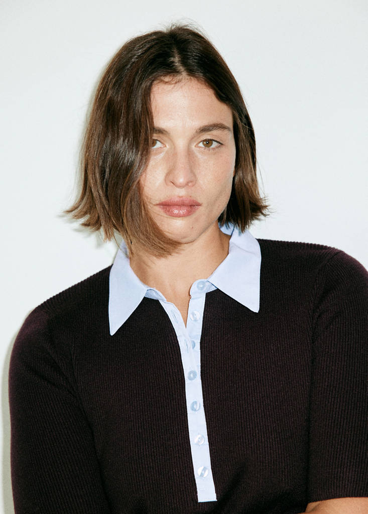 Ribbed jersey with contrast collar — Chocolate