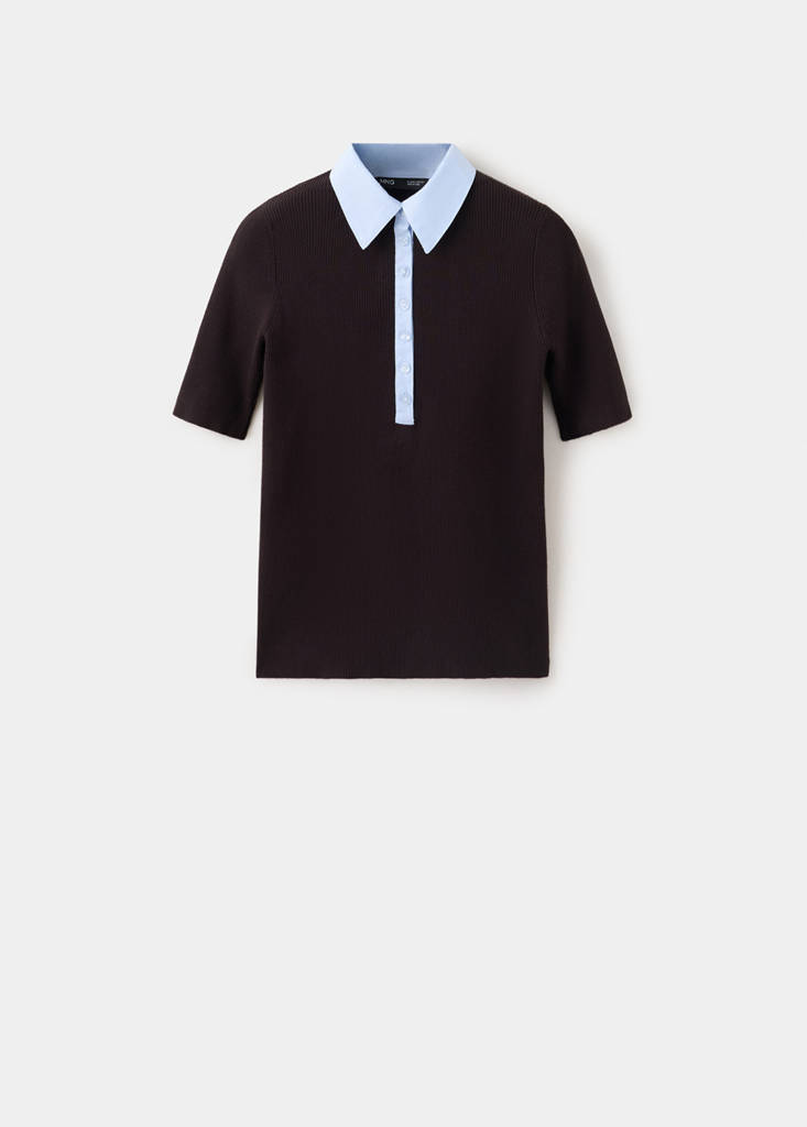 Ribbed jersey with contrast collar — Chocolate