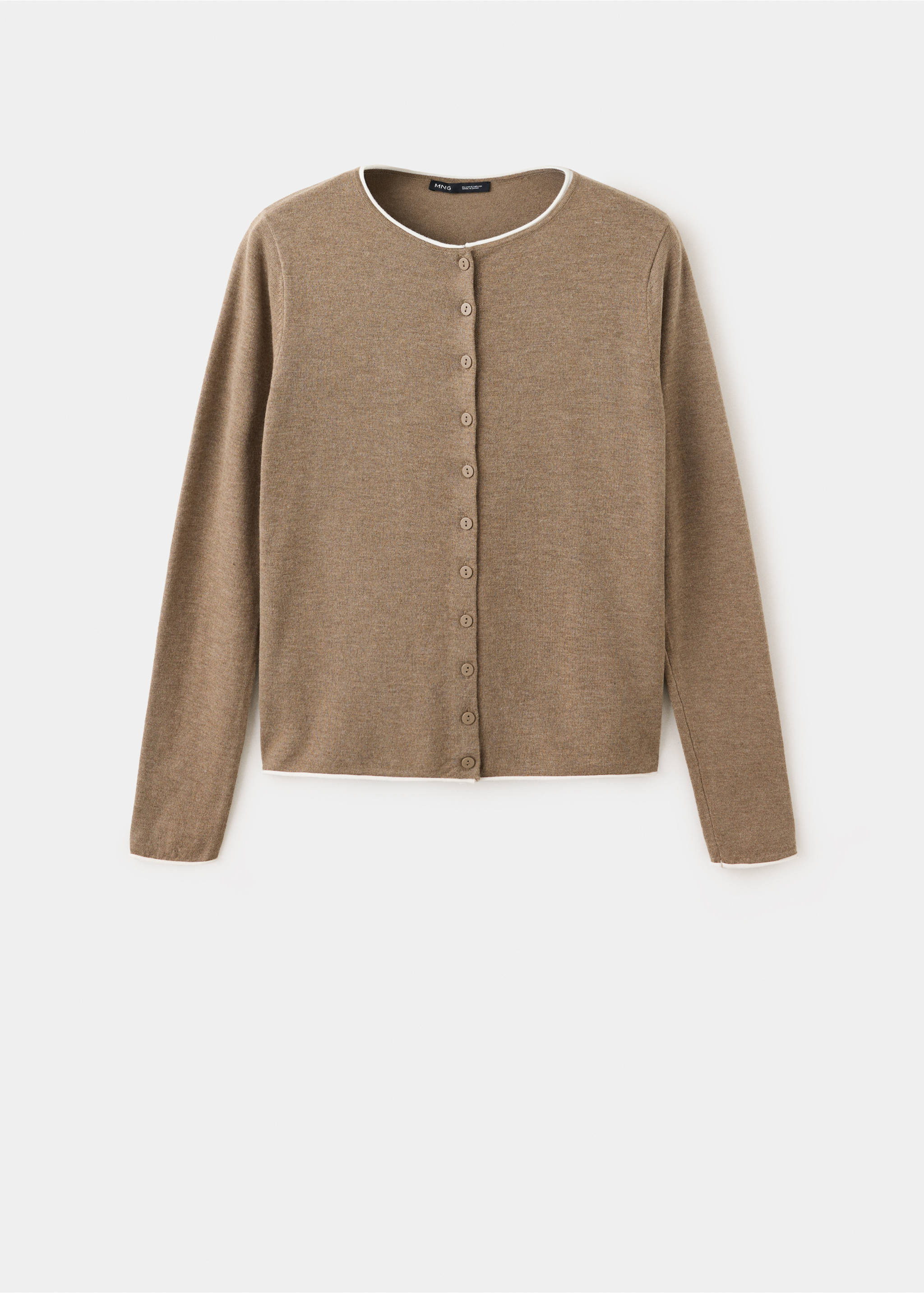 Knit cardigan with contrasting trims - Article without model, Medium Brown. Ref: 37035838-00.