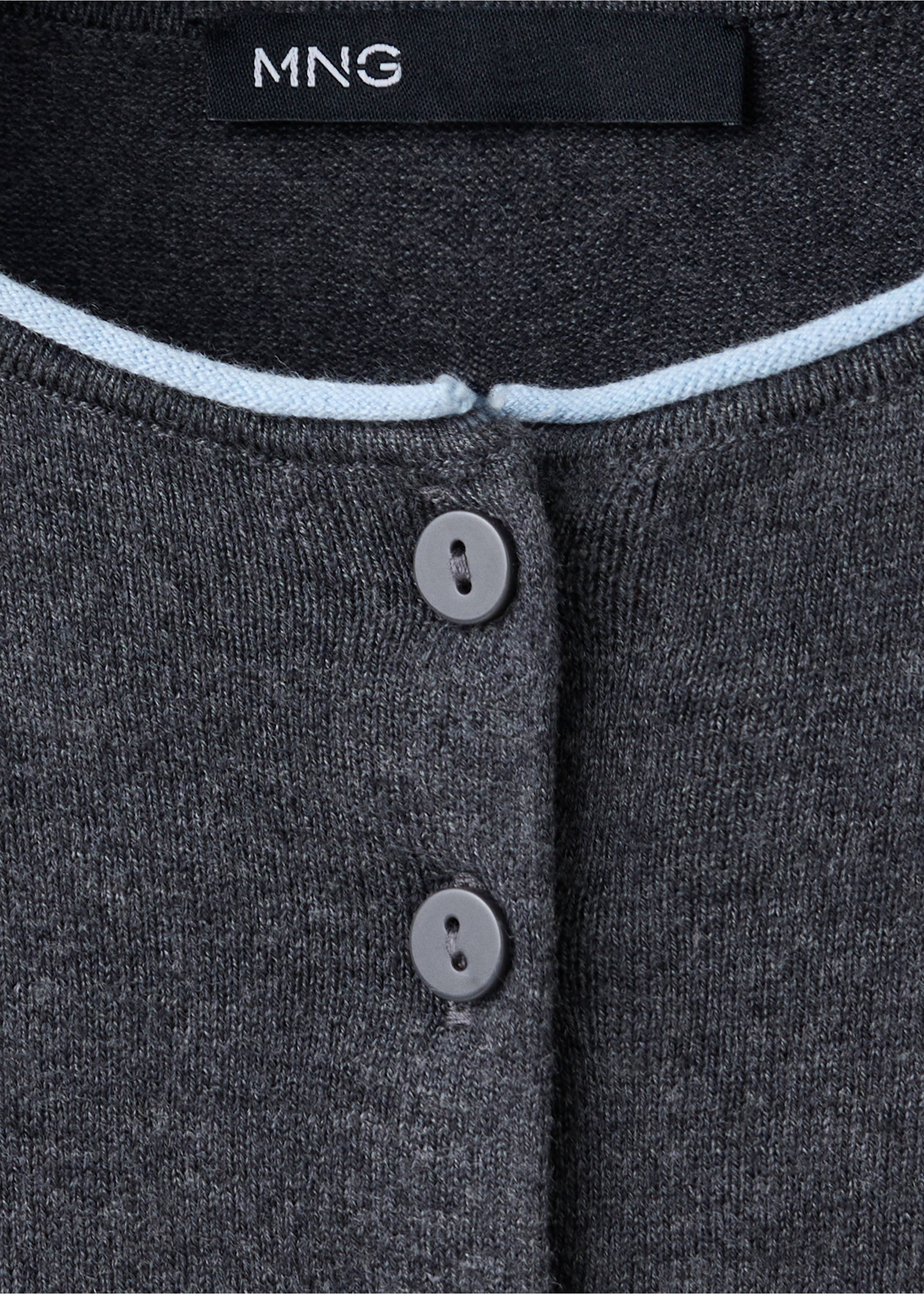 Knit cardigan with contrasting trims - Details of the article 8, Grey. Ref: 37035838-00.