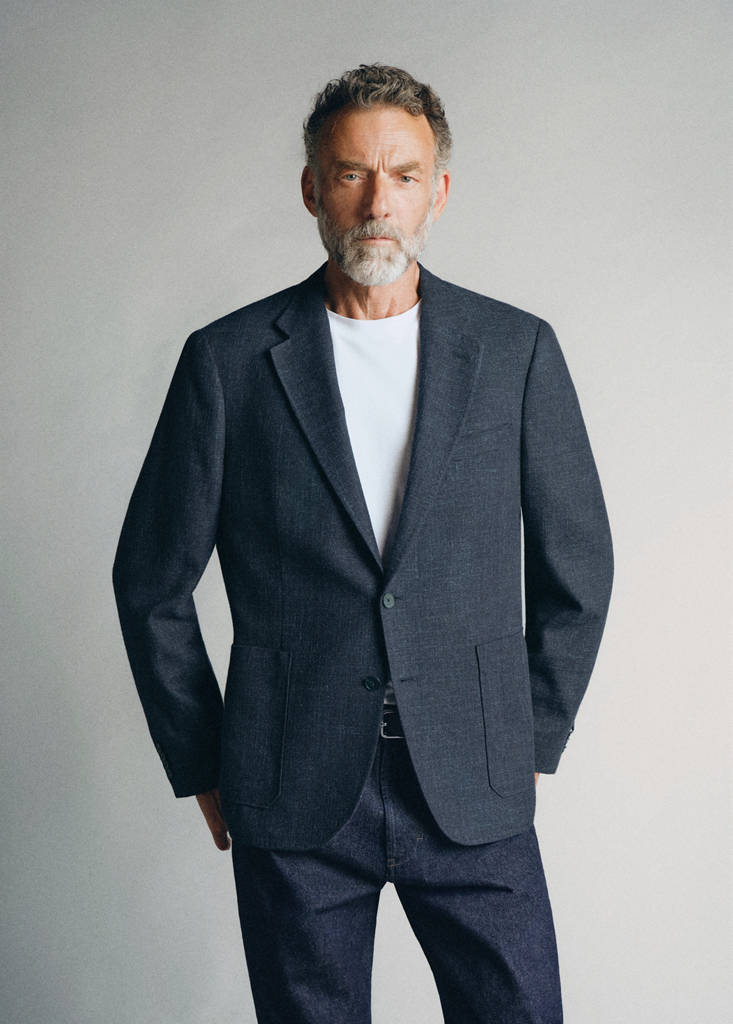 Italian wool-cotton denim blazer — Indigo Blue