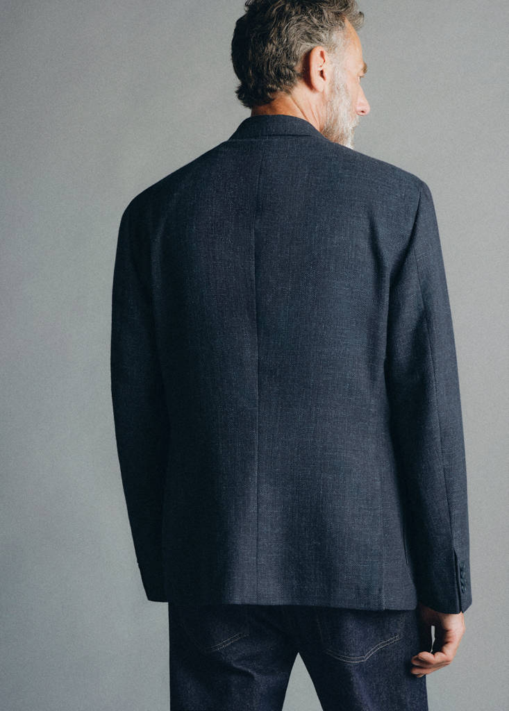 Italian wool-cotton denim blazer — Indigo Blue