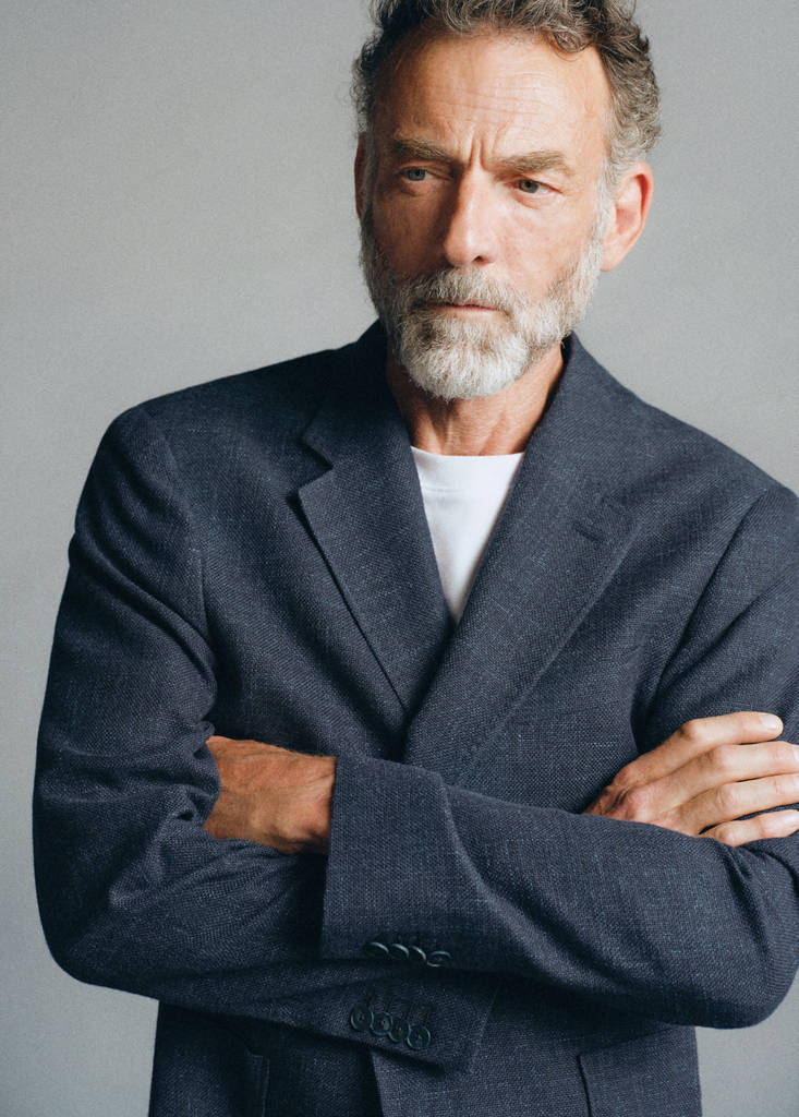 Italian wool-cotton denim blazer — Indigo Blue