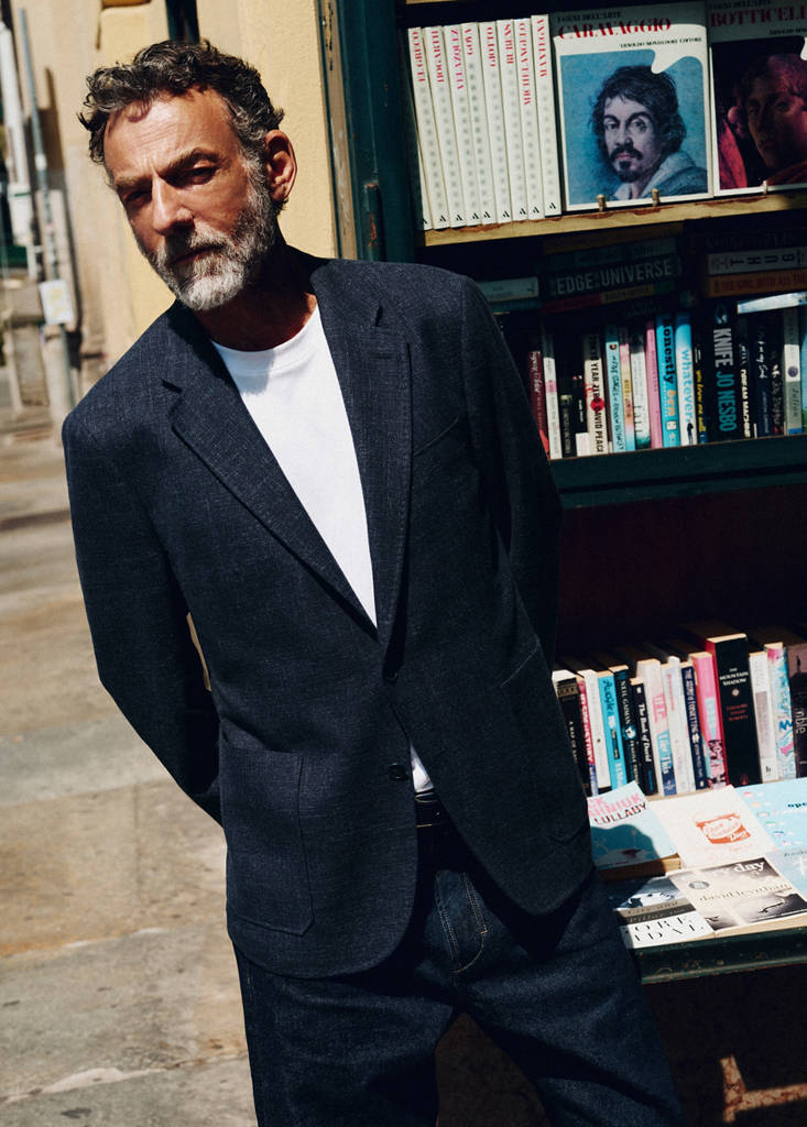 Italian wool-cotton denim blazer — Indigo Blue