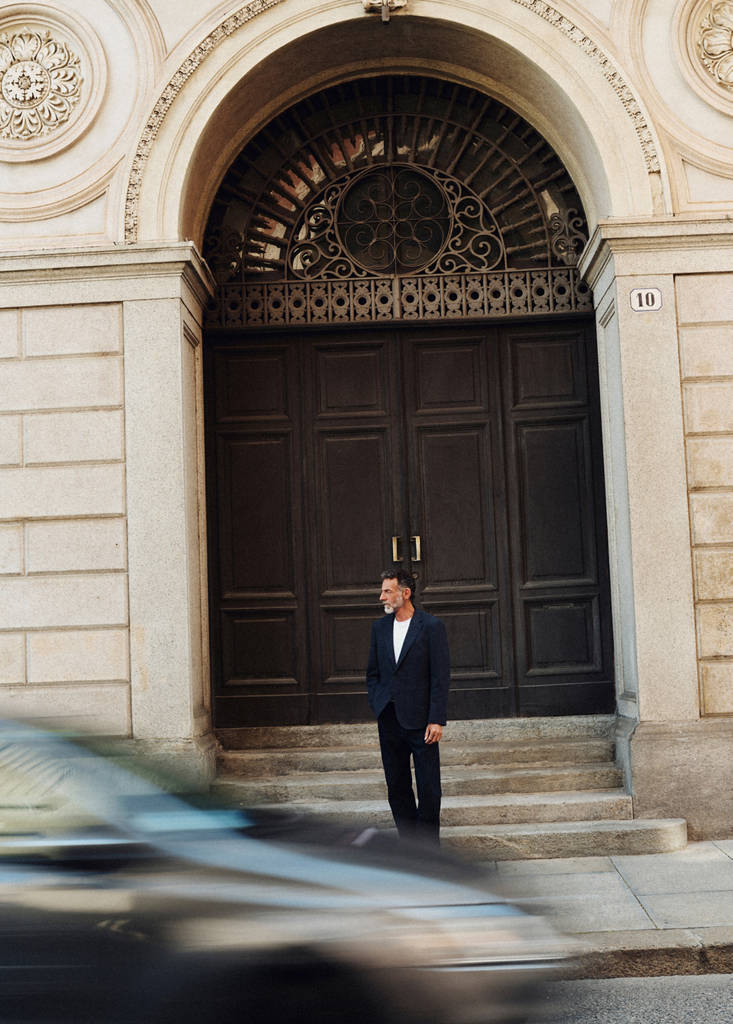 Italian wool-cotton denim blazer — Indigo Blue