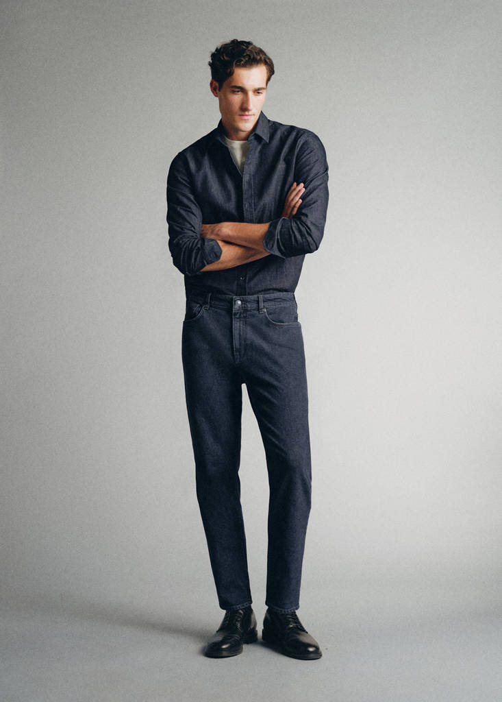 Tapered-fit cotton jeans, made in Italy — Black denim