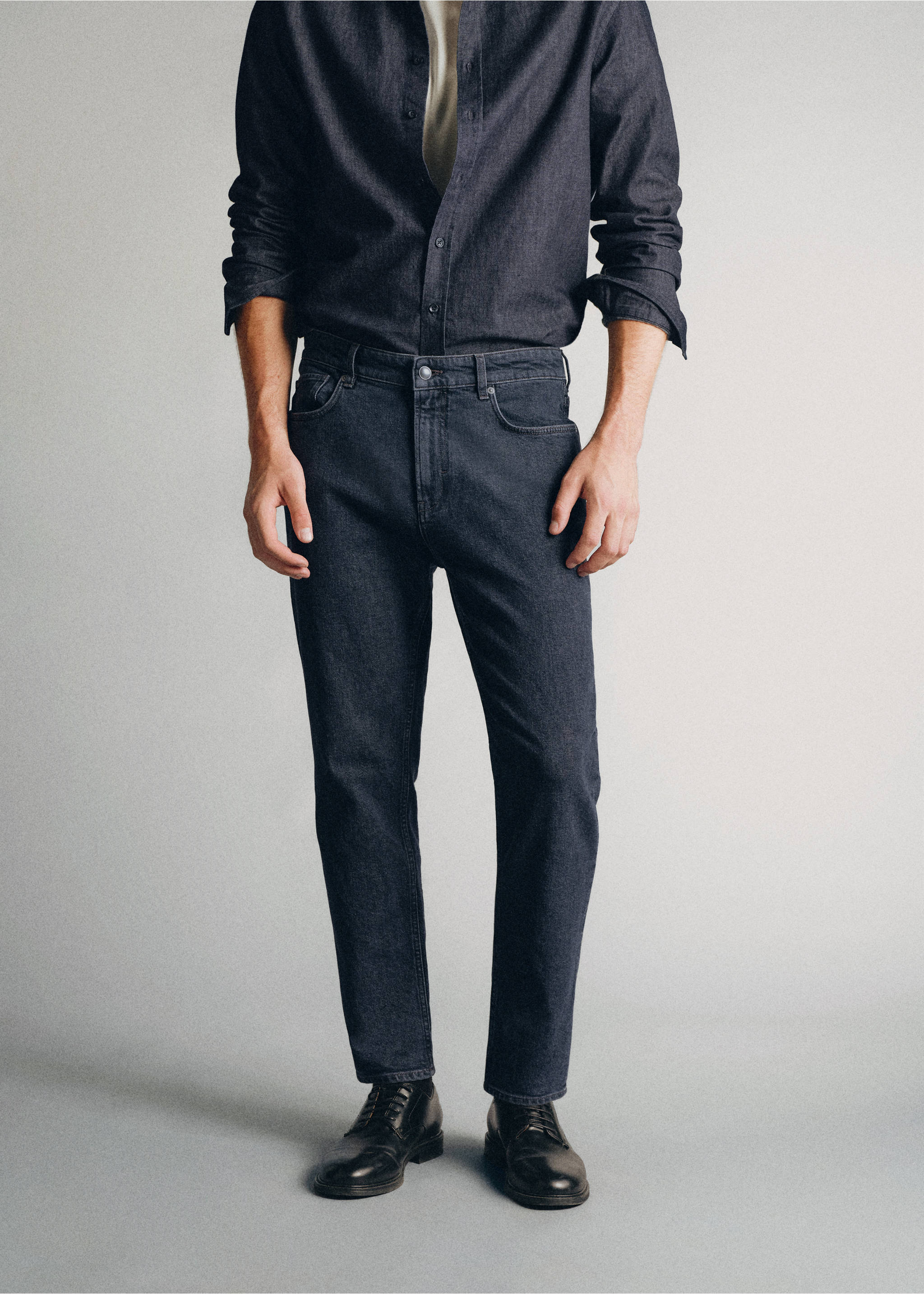 Premium cotton tapered-fit jeans - Medium plane, Black denim. Ref: 37035840-00.