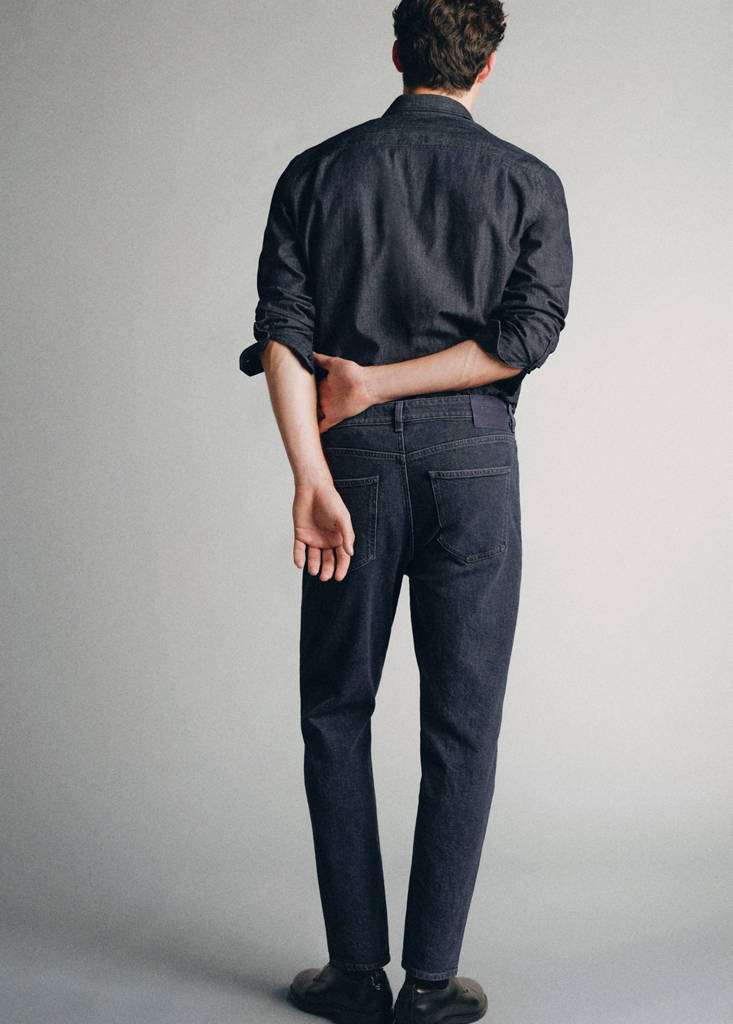 Tapered-fit cotton jeans, made in Italy — Black denim