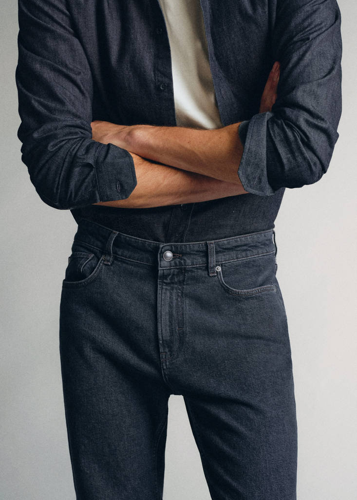 Tapered-fit cotton jeans, made in Italy — Black denim