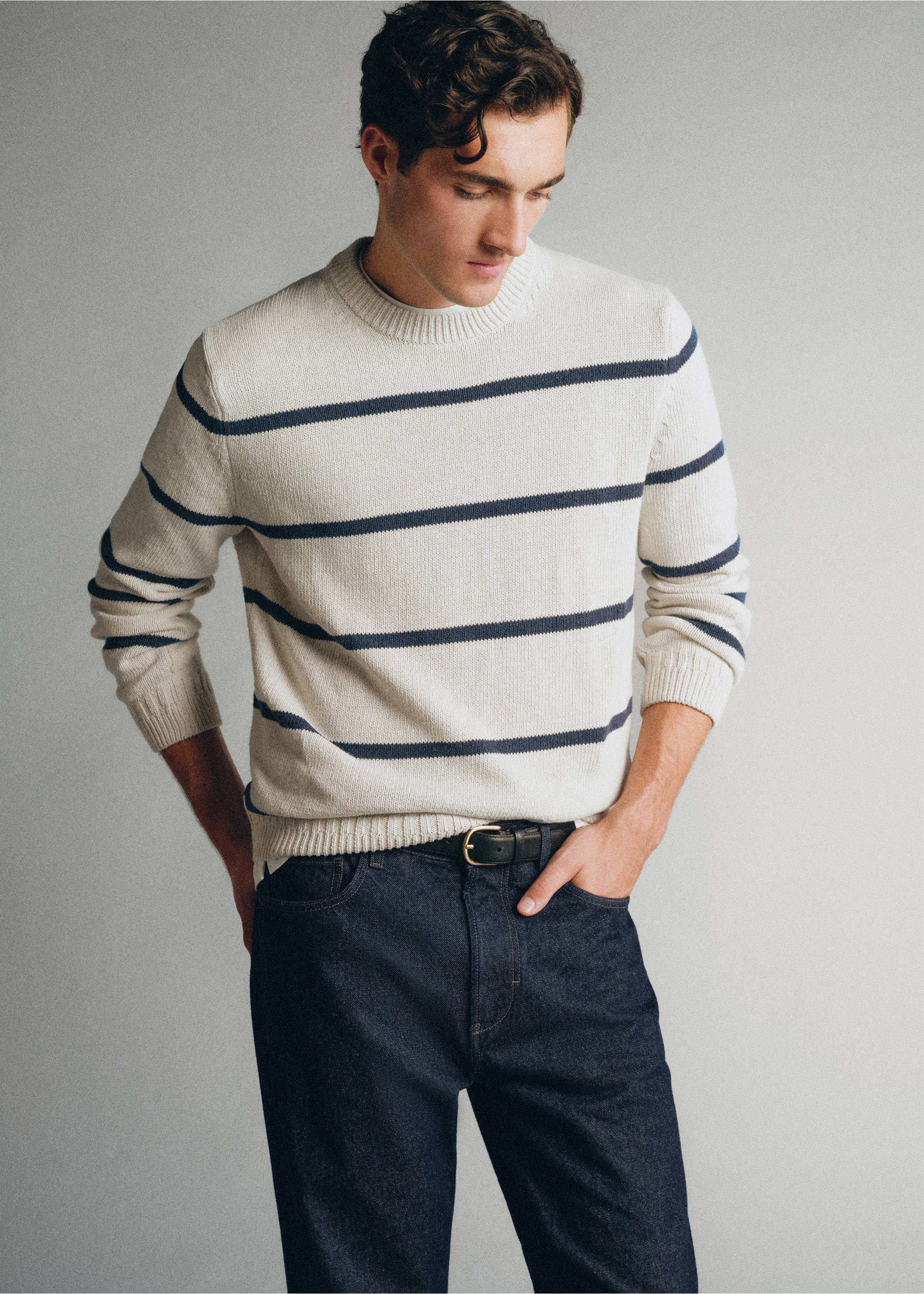 100% cotton striped jersey knit jumper - Medium plane, Light/Pastel Grey. Ref: 37035841-00.