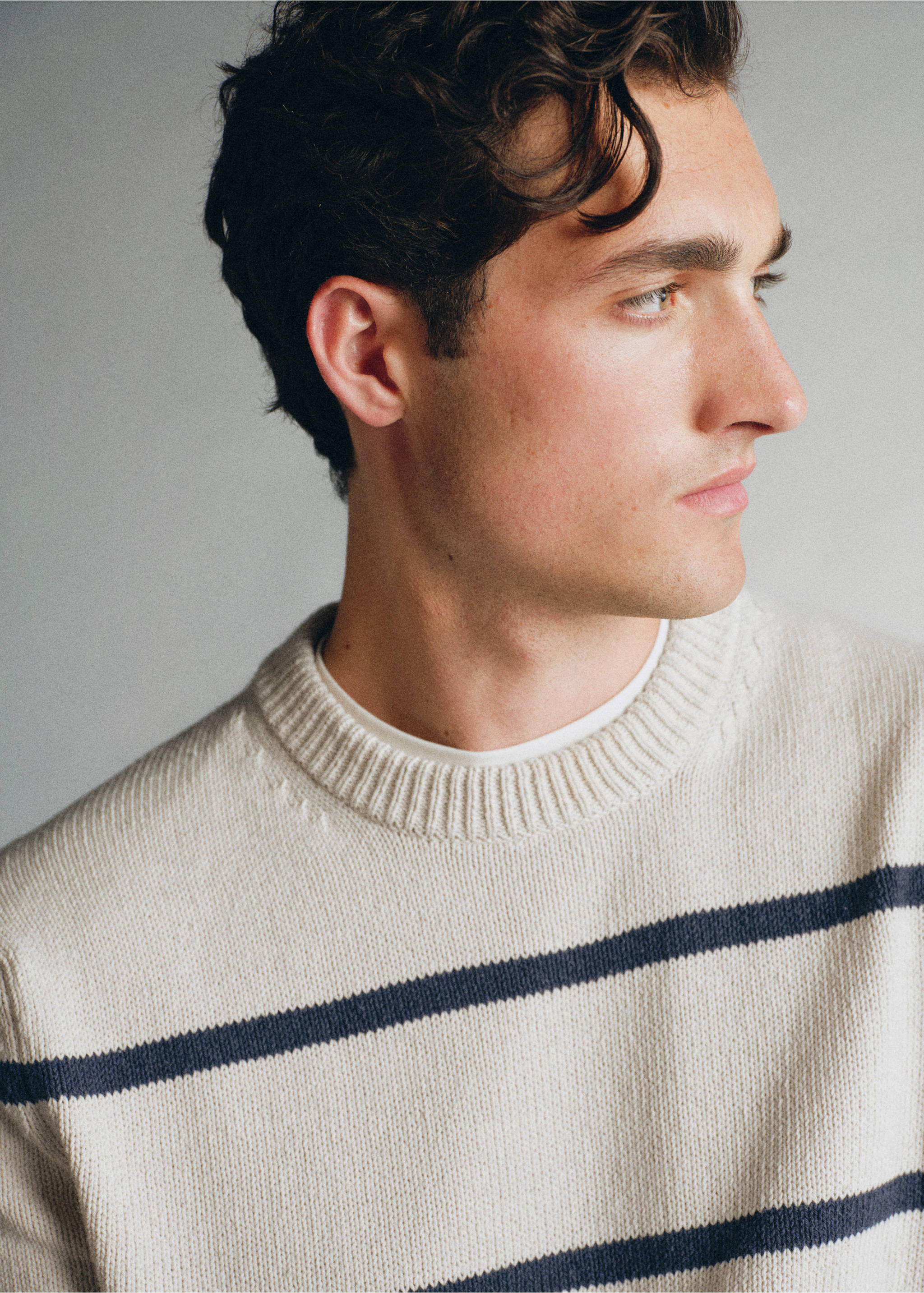100% cotton striped jersey knit jumper - Details of the article 1, Light/Pastel Grey. Ref: 37035841-00.