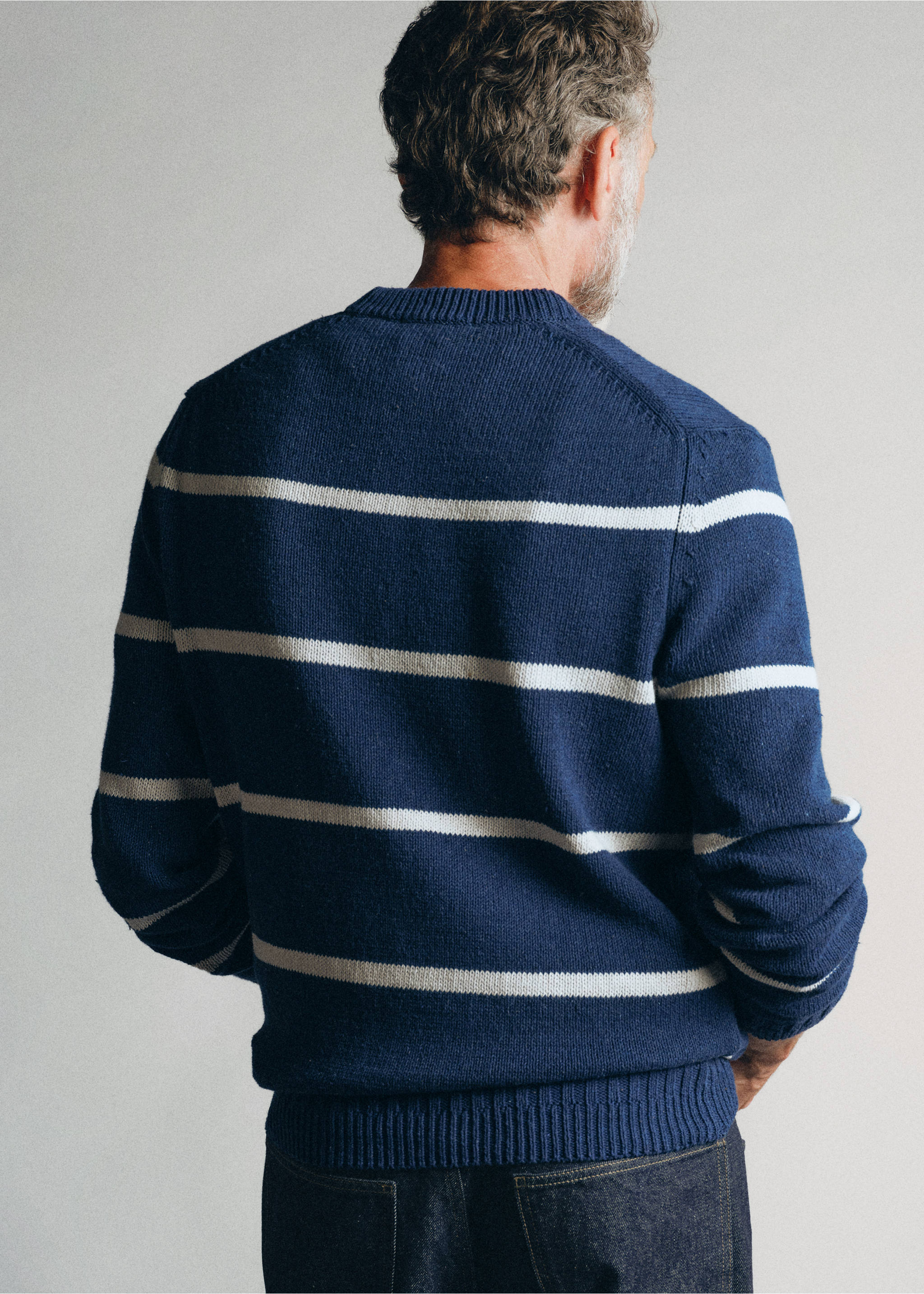 100% cotton striped jersey knit jumper - Reverse of the article, Indigo Blue. Ref: 37035841-00.