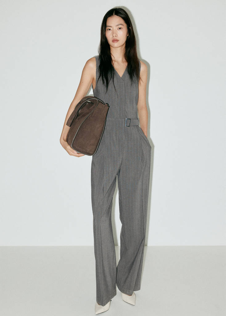 Mango Combinaison Rayures Tennis Ceinture In Gris