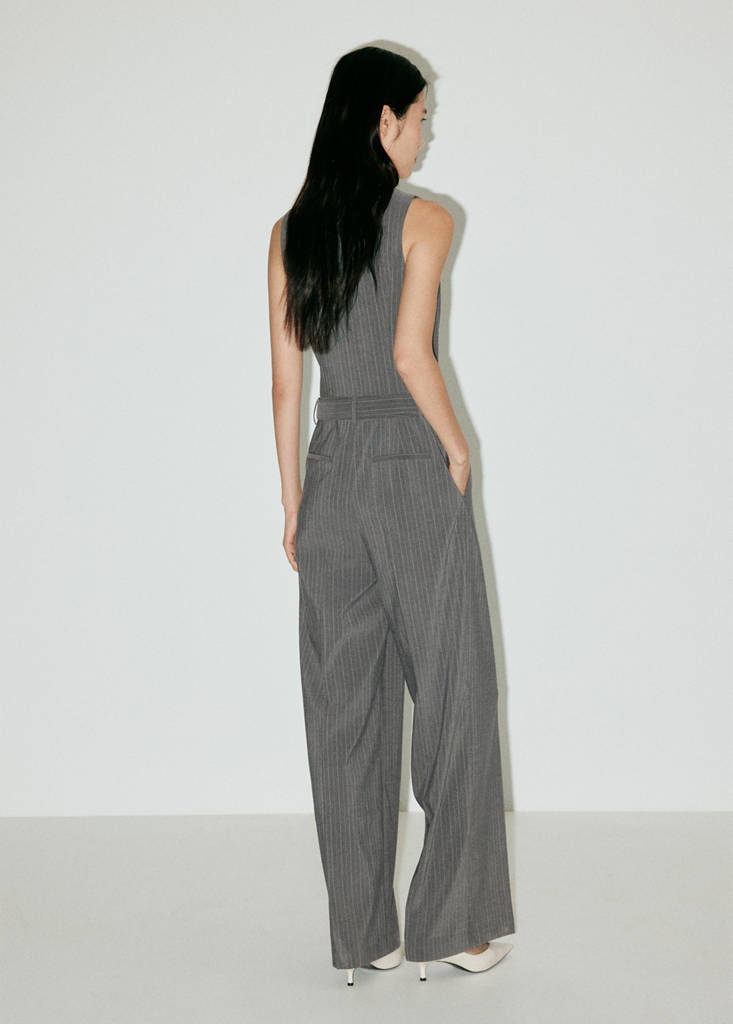 Pinstripe jumpsuit with belt — Grey