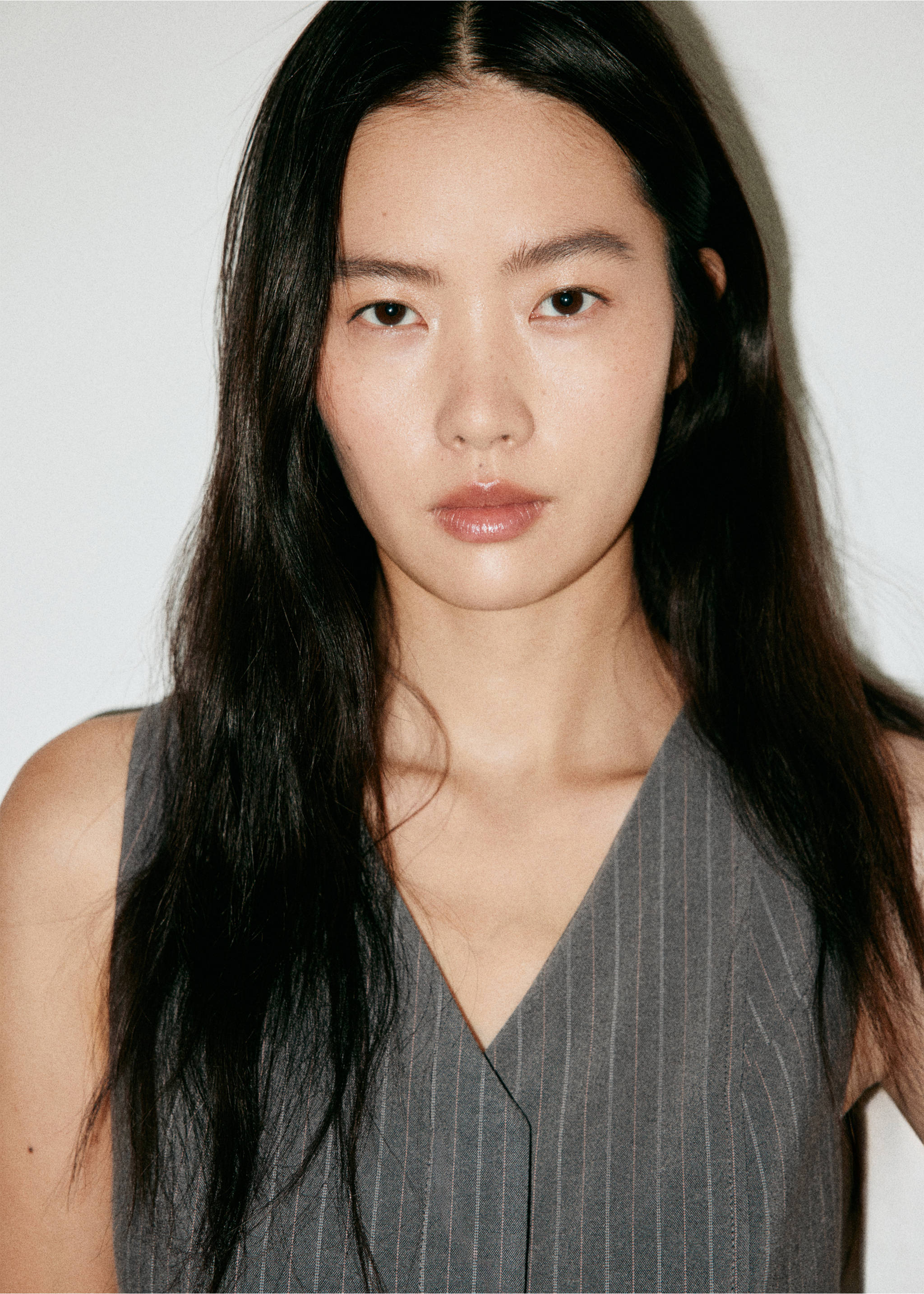 Pinstripe jumpsuit with belt - Details of the article 1, Grey. Ref: 37035842-00.