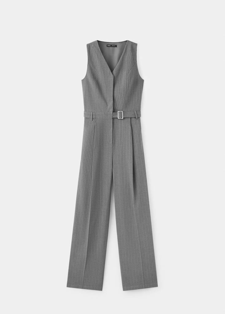 Pinstripe jumpsuit with belt — Grey