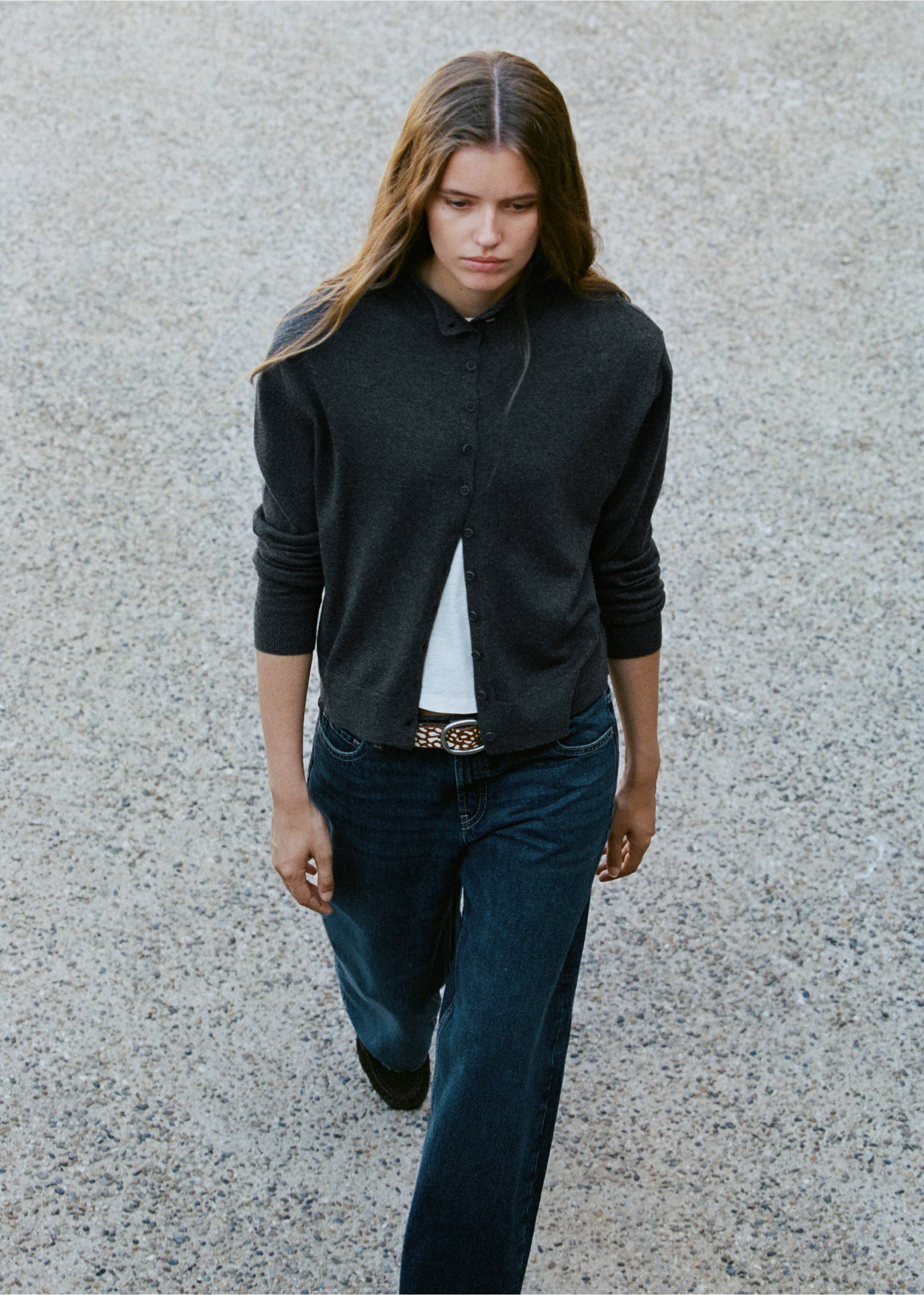 Perkins-collar button-up cardigan - General plane, Grey. Ref: 37035843-00.