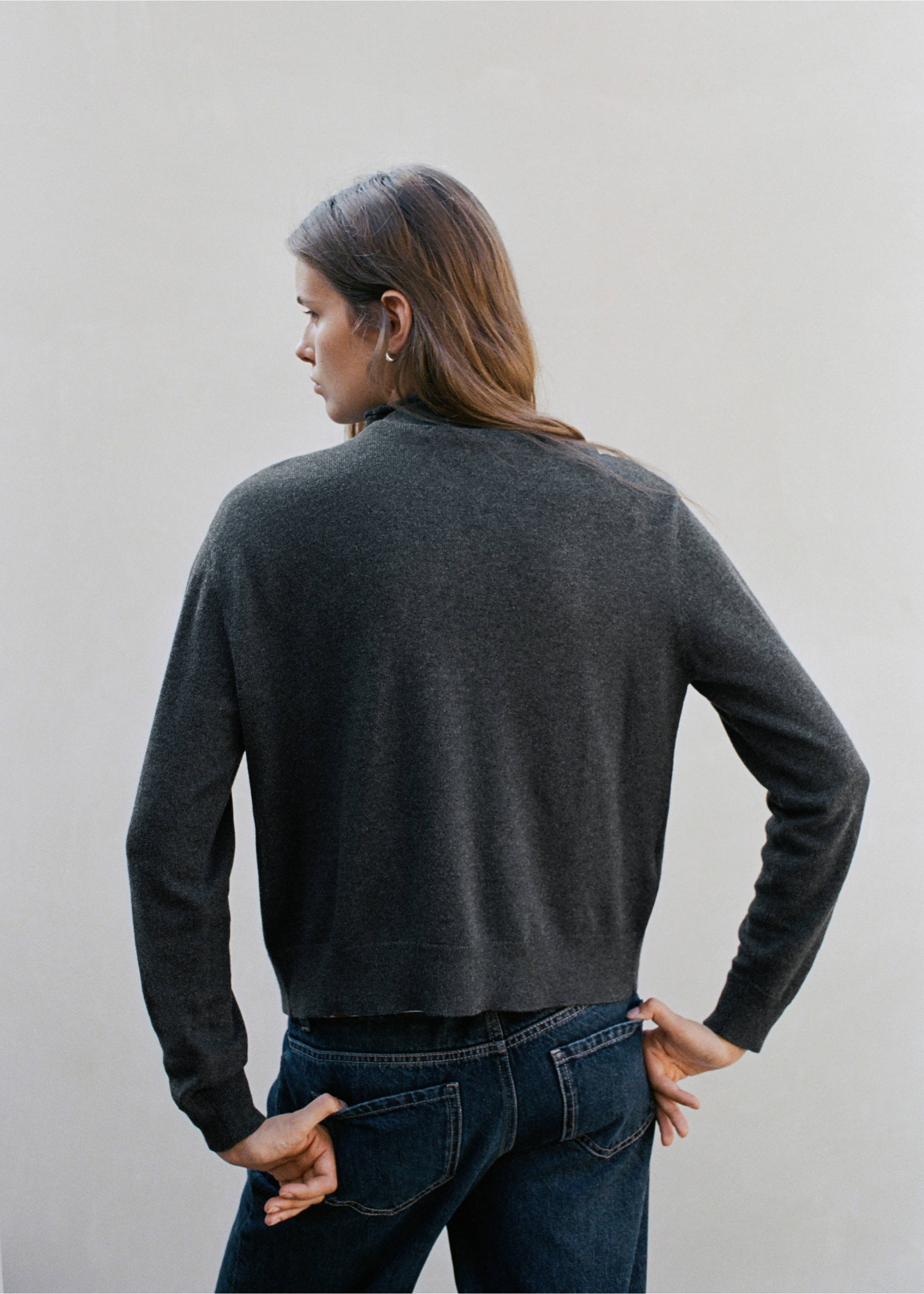 Perkins-collar button-up cardigan - Reverse of the article, Grey. Ref: 37035843-00.