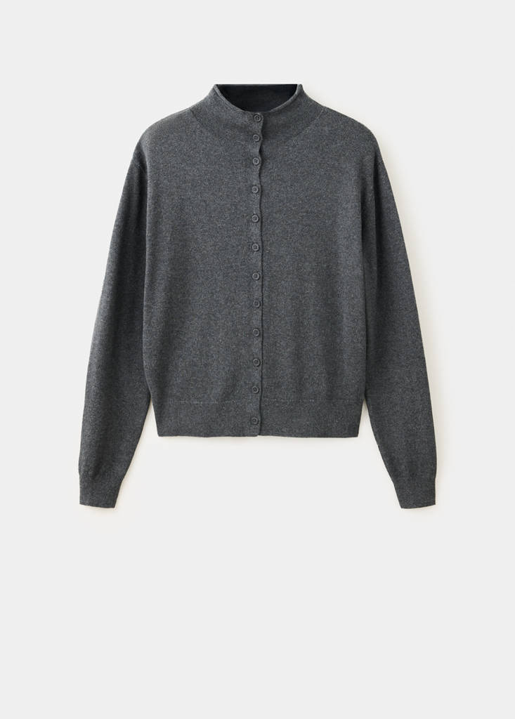 Perkins-neck cardigan with buttons — Grey