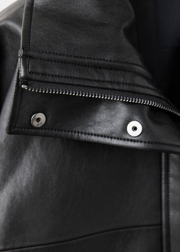 Faux leather funnel neck jacket — Black