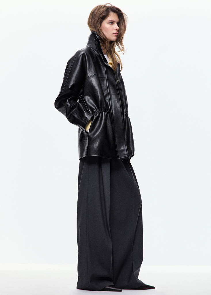 Faux leather funnel neck jacket — Black