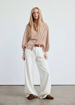 Striped blouse with frill detail — Brown 2