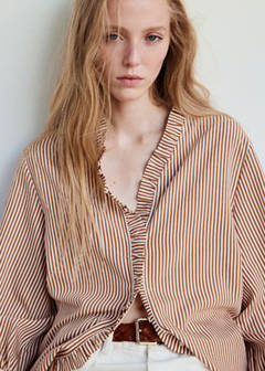 Striped blouse with frill detail — Brown 4
