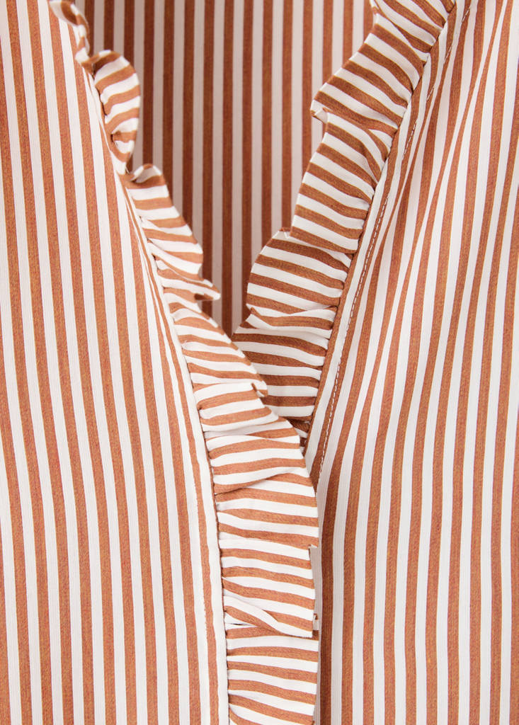 Striped blouse with frill detail — Brown