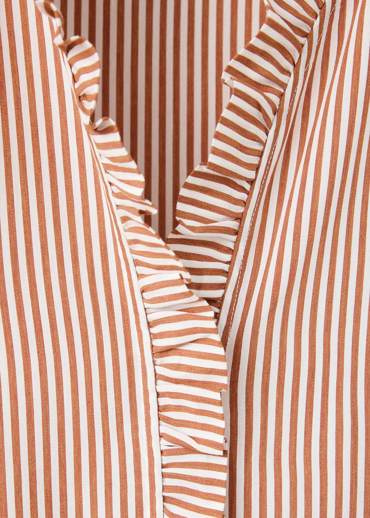 Striped blouse with frill detail — Brown