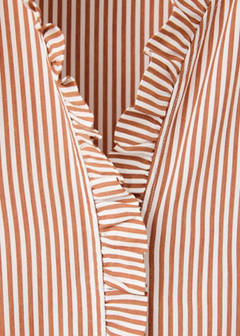 Striped blouse with frill detail — Brown 6