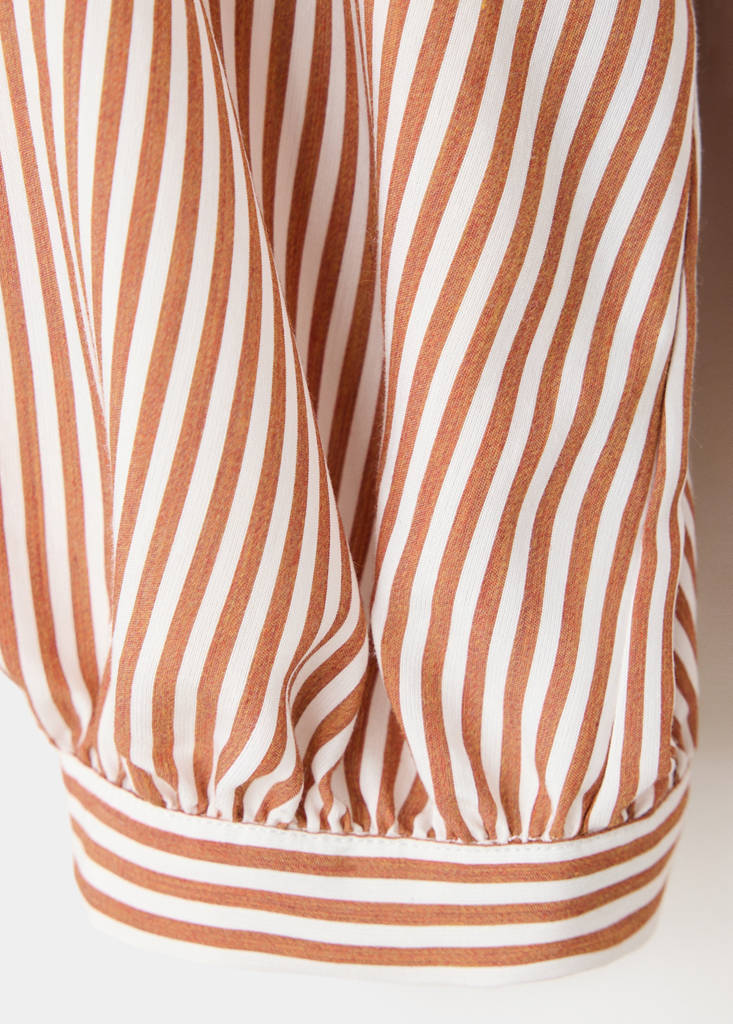 Striped blouse with frill detail — Brown
