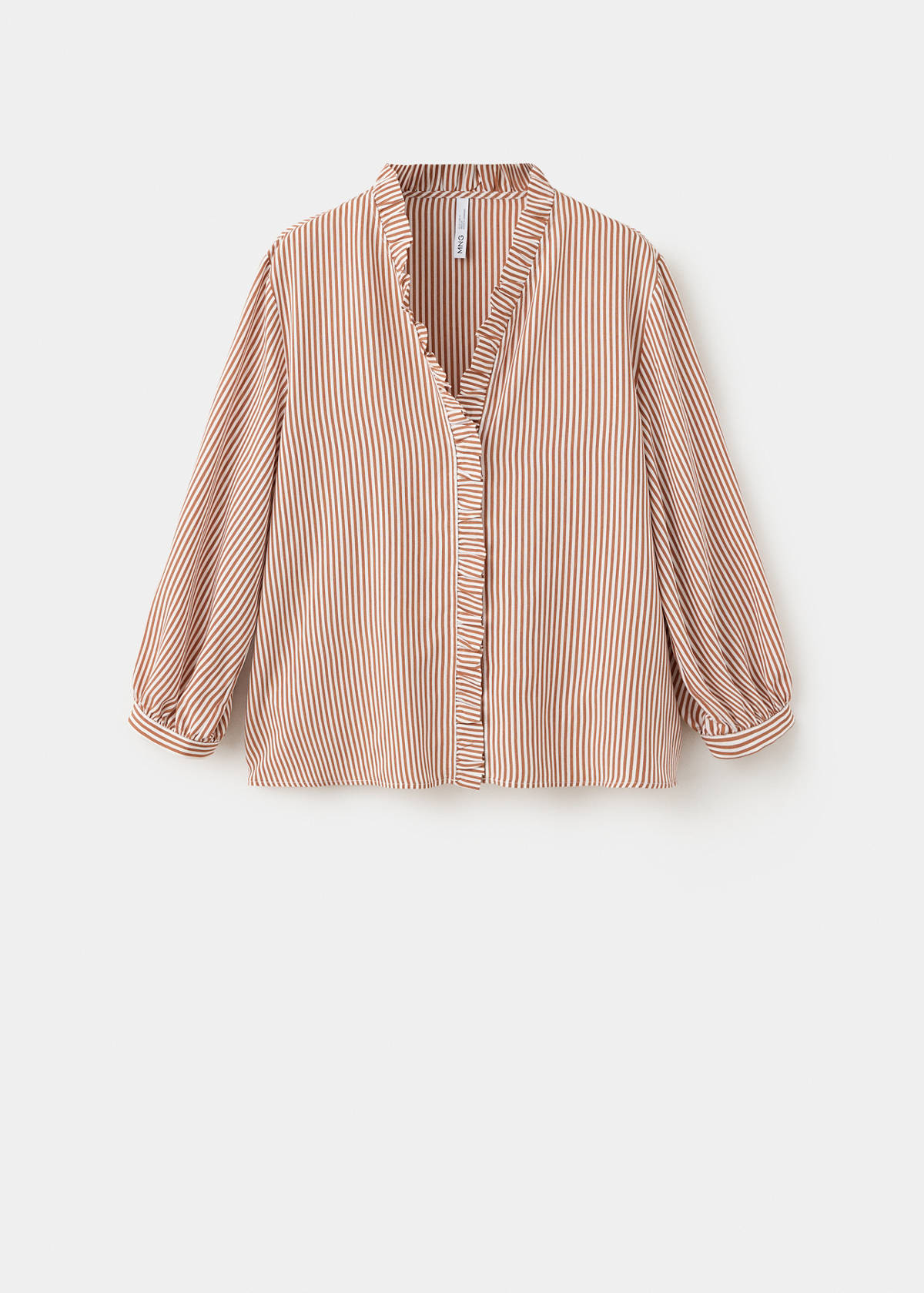 Striped blouse with frill detail — Brown