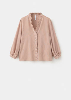 Striped blouse with frill detail — Brown 5