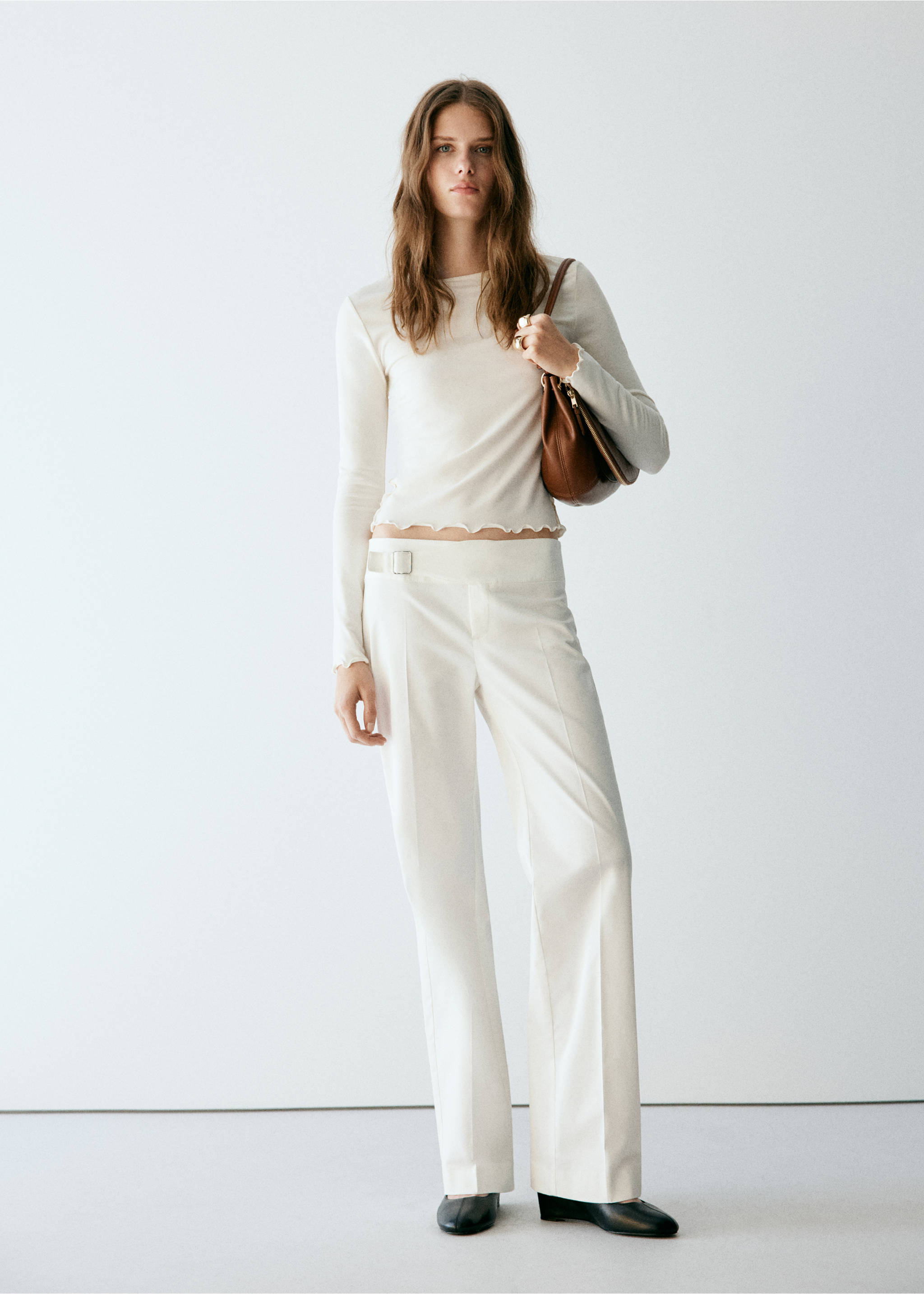 Ribbed T-shirt with scalloped trim - General plane, Off White. Ref: 37035852-00.