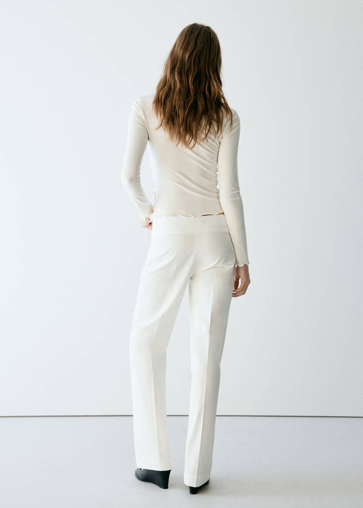 Ribbed T-shirt with scalloped trim — Off White
