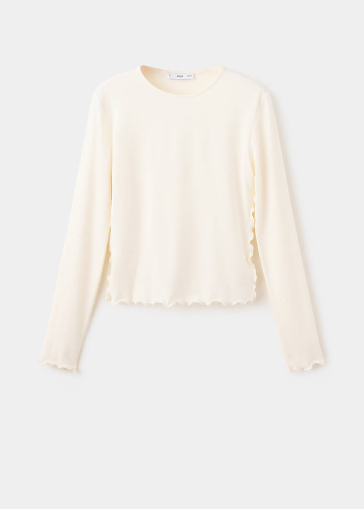 Ribbed T-shirt with scalloped trim — Off White