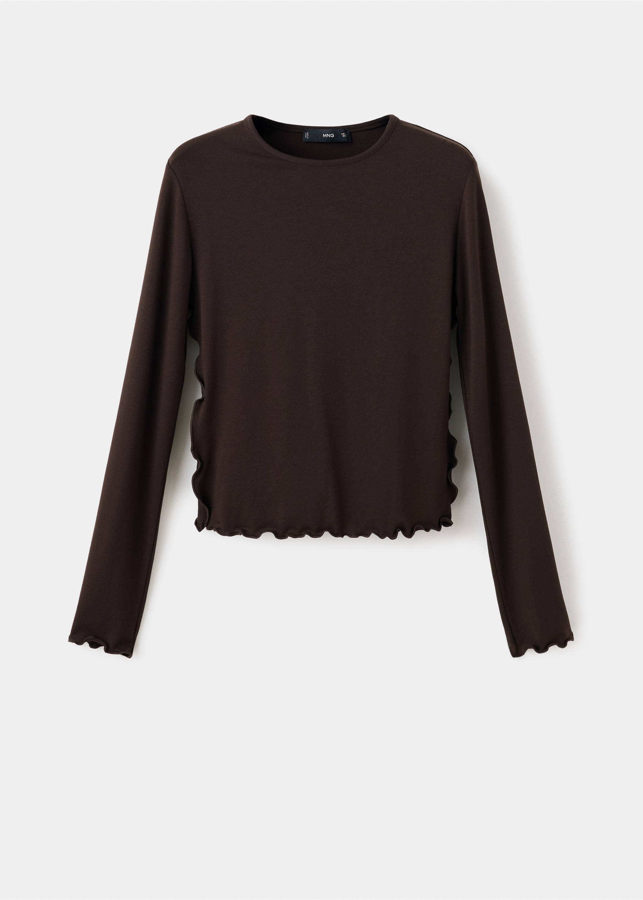 Ribbed T-shirt with scalloped trim - Article without model, Chocolate. Ref: 37035852-00.