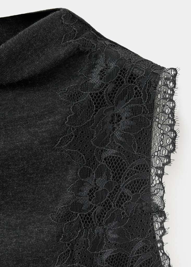 Lace high-neck top — Charcoal