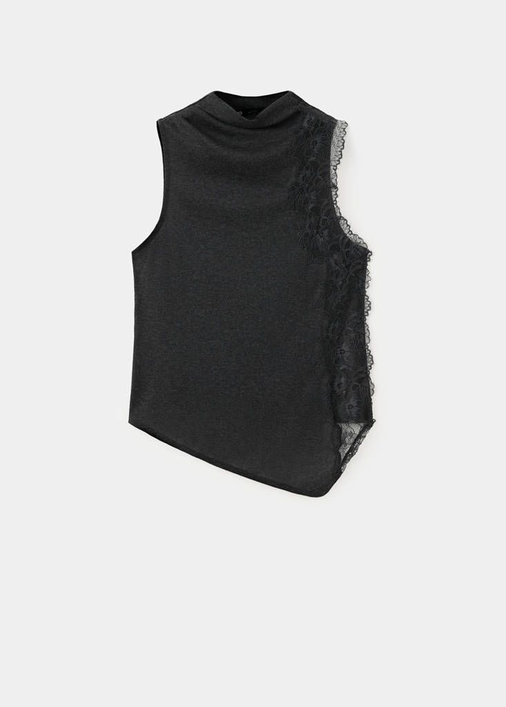 Lace high-neck top — Charcoal