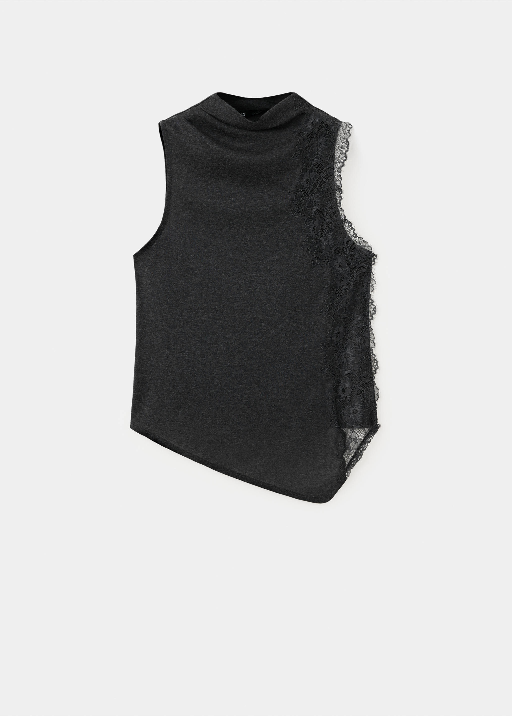 Lace high-neck top - Article without model, Charcoal. Ref: 37035855-00.