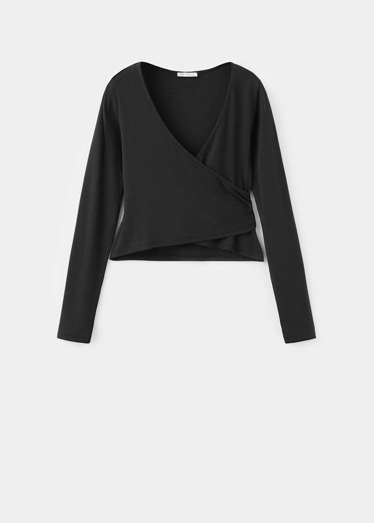 Ribbed crossover T-shirt — Black