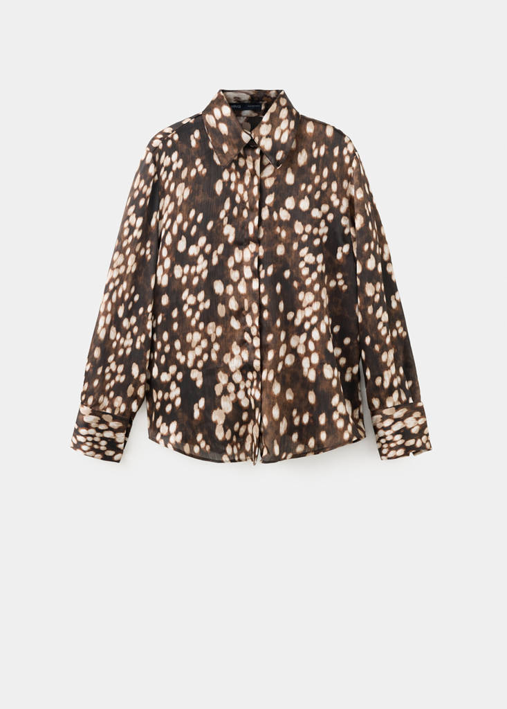 Mango Blouse Fluide Imprimée In Marron