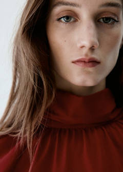 Ruched roll-neck blouse — Maroon 4