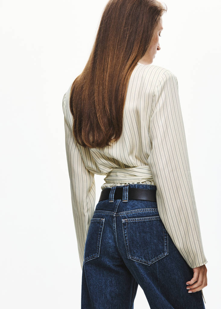 Striped blouse with tie at the waist — Ecru