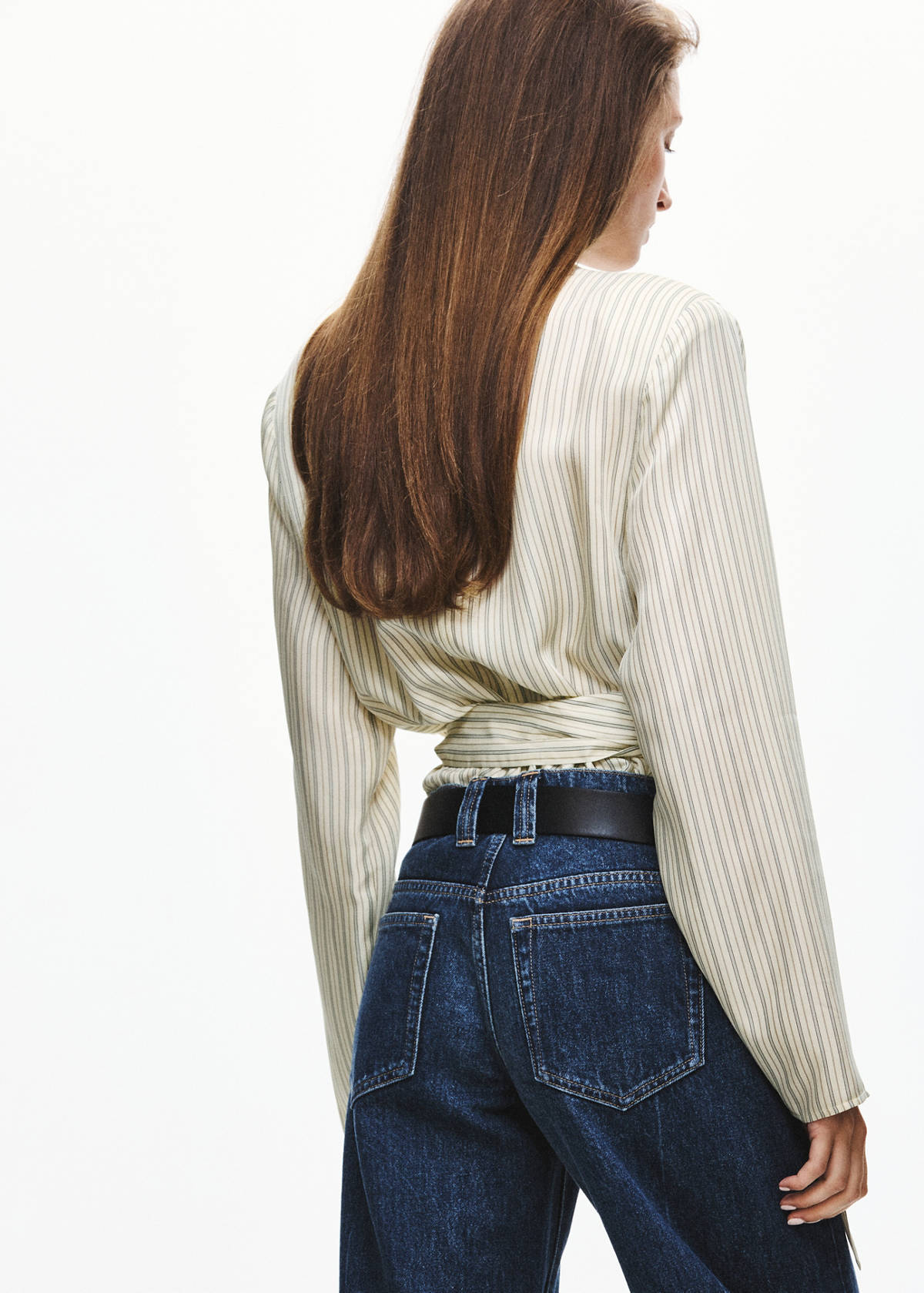 Striped blouse with tie at the waist — Ecru