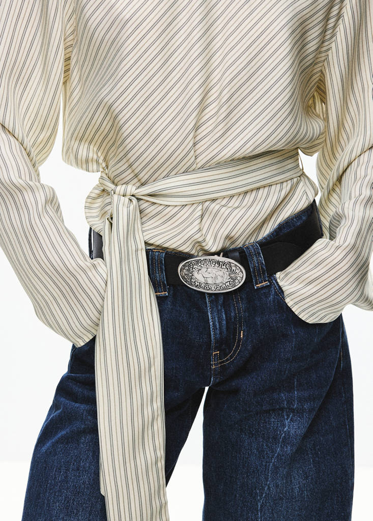 Striped blouse with tie at the waist — Ecru